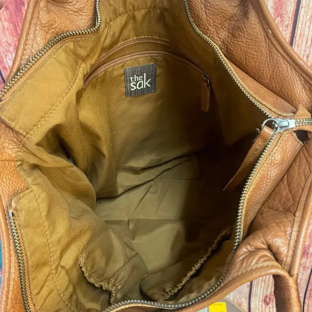 The Sak Cognac Tobacco Slouchy Hobo Bag Top Handle Soft Vegan Leather GUC